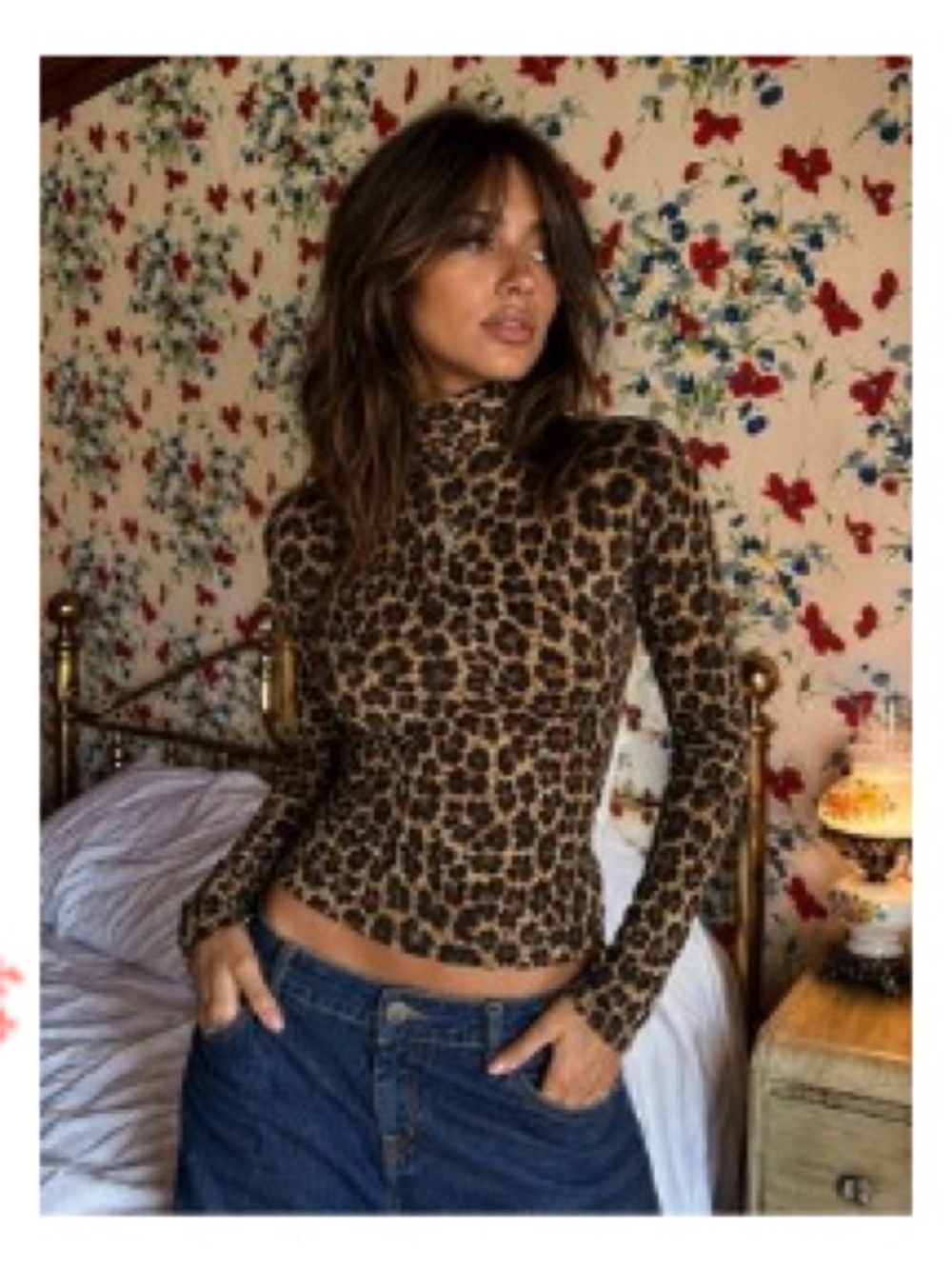 H&M 12/14 Leopard Print Long Sleeve Crewneck Top - Brown Black Tan
